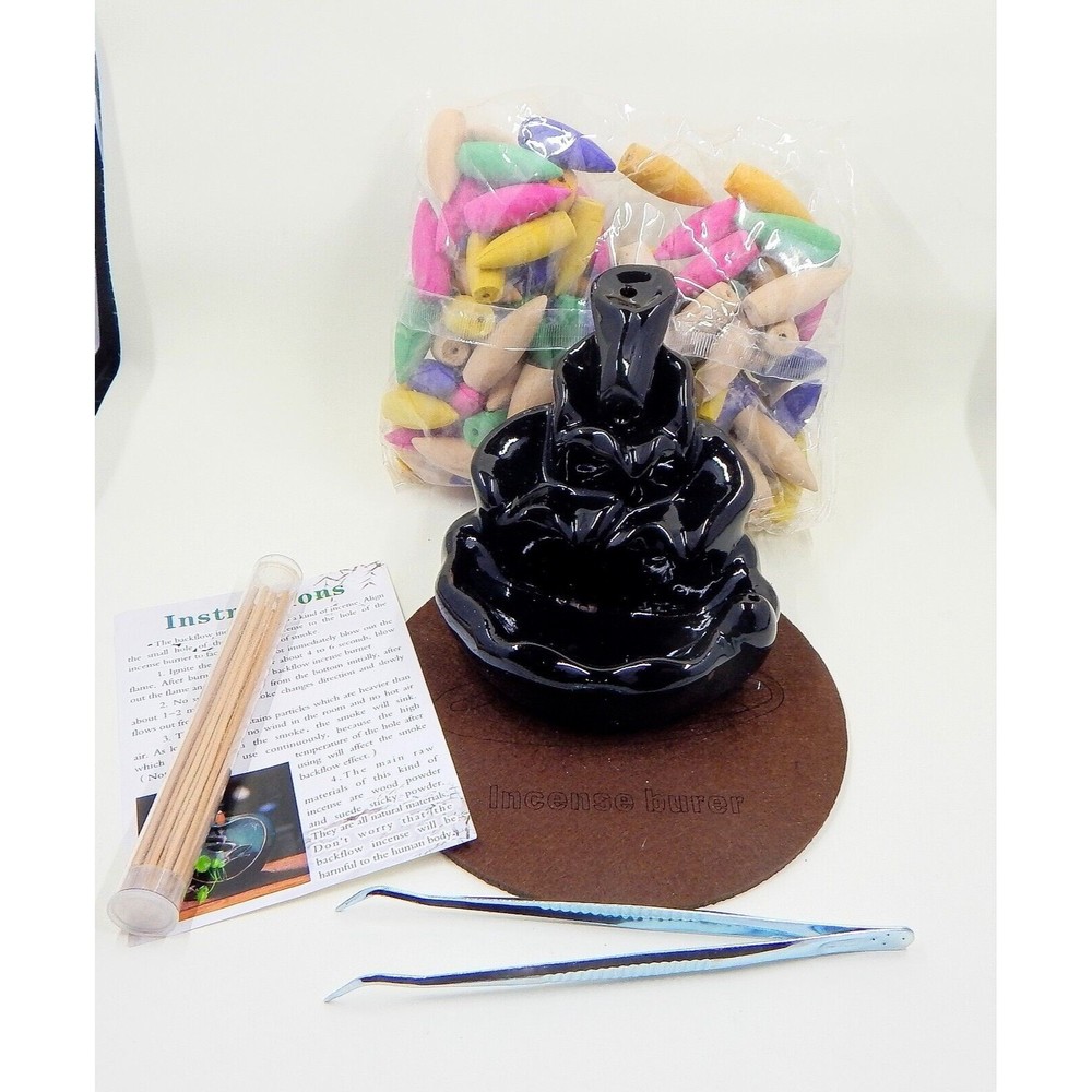 Spacekeeper Ceramic Backflow Incense Waterfall Burner Holder Black